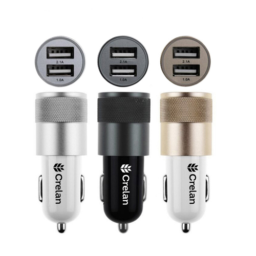 Aluminum Dual USB Ports Car Charger