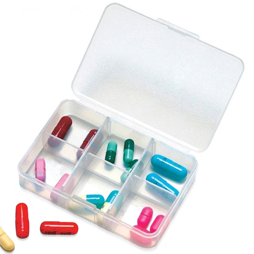 Clear 6 Compartment Pill Storage Box
