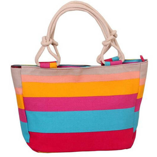 Flower Print Stripes Large Beach Bags