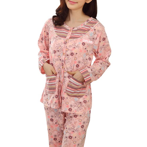 Long Sleeve Button Closur Cotton Pajama